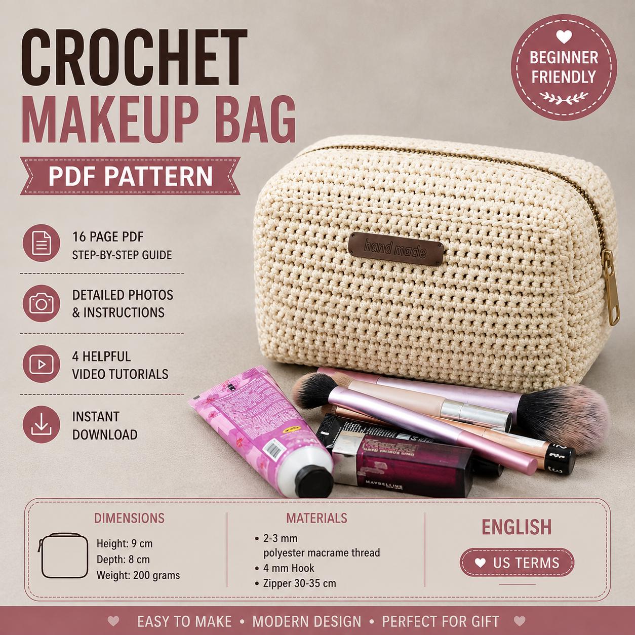 26 Crochet Makeup Bag Patterns with Clutches, Pouches, and Holders 1 Crochet Pattern-Makeup Bag