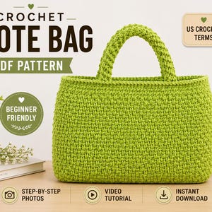 Beginner Crochet Tote Bag Pattern, Easy PDF Handbag Tutorial (US Crochet Terms)