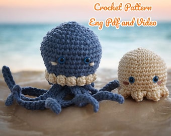 Crochet Amigurumi Octopus & Jellyfish PDF Pattern, Easy No-Sew Beginner Tutorial, English