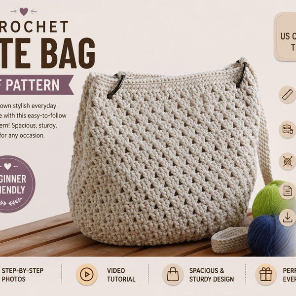 Crochet Tote Bag Pattern PDF – Large Shoulder Bag for Beach and Market, Beginner Friendly