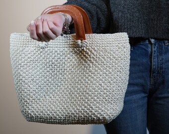 Handmade macrame bag, hand bag, plastic sleeve, luxury, gift for her, fashionable, stylish