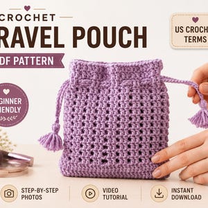 Crochet Pattern-Travel Pouch , Small Makeup Bag, Beginner Crochet Tutorial, PDF, English