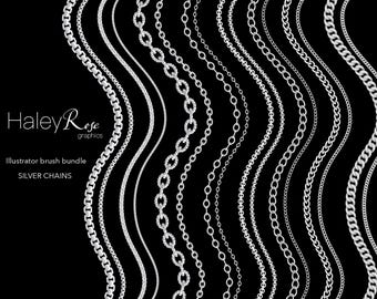 Adobe Illustrator Brush Bundle: 8 silberne Kettenpinsel, Ai-Datei, digitaler Download