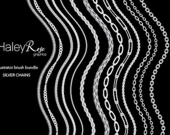 Adobe Illustrator Brush Bundle: 13 silberne Kettenpinsel, Ai-Datei, digitaler Download