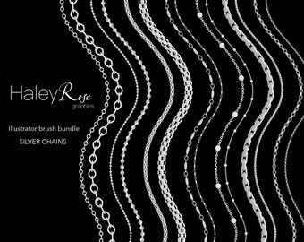 Adobe Illustrator Brush Bundle: 7 Silberketten-Pinsel, Ai-Datei, digitaler Download