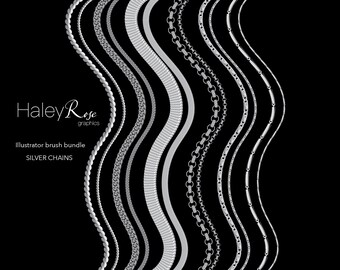 Adobe Illustrator Brush Bundle: 6 silberne Kettenpinsel, Ai-Datei, digitaler Download