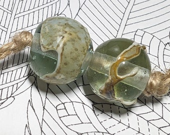 Prima Donna Designs - Handmade Lampwork Glass  Bead Pair Aqua Silvered 1v0ry
