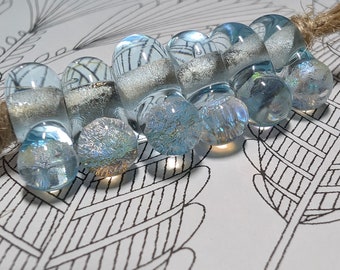 Prima Donna Designs - Handmade Lampwork Glass  Bead Set Aqua Dichro Drops Mermaid Tears