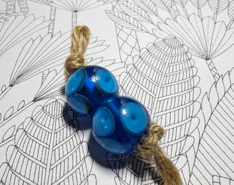 Prima Donna Designs - Handmade Lampwork Glass 014 Bead Pair Aqua/Bubble Dot
