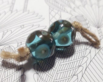 Prima Donna Designs Handmade Lampwork Glass 005 Bead PairAqua/Blue