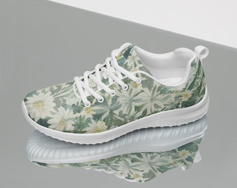 Floral Tennis Shoes: Green Daisy Watercolor Running Sneakers