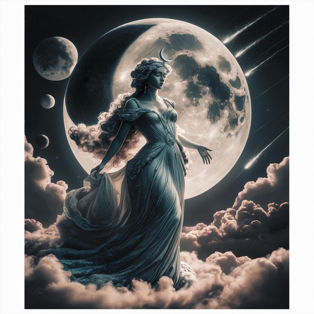 Moon Goddess Art Print | Selene Diana Celestial Wall Art (digital ...