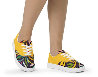 Women’s Bold Tropical print Summer lace-up canvas shoes