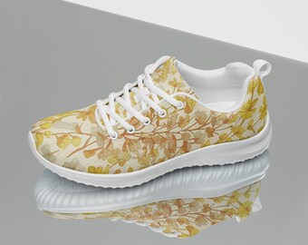 Floral Tennis Shoes: Dainty Mustard Flower Design, Women's Gym Shoes