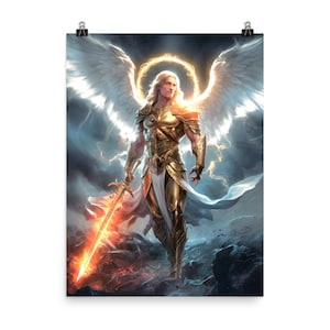 Arcángel Miguel / Impresión del Arcángel Miguel / Arte del Arcángel San Miguel / Póster de papel mate / Ángel guerrero / Ángel de batalla / Ejército de Dios