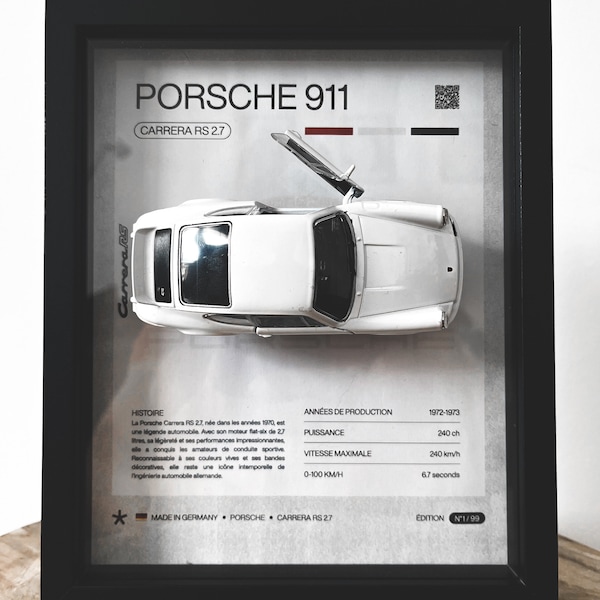 Cadre 3D Porsche 911 Carrera 19x23 cm