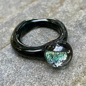 Glass Ring Bubble Dichroic Lampwork Borosilicate Boro Statement Ring- Snake Eye 6