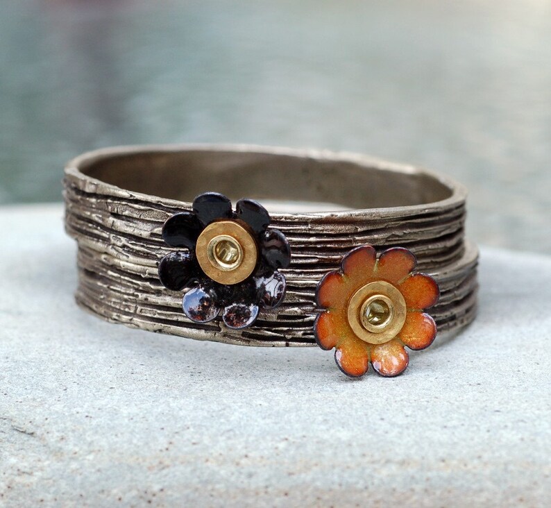 Bangle Bracelet Bronze Enamel Flower Copper Enameled Etsy