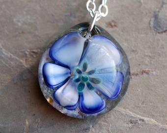 Memorial Ash Pet Cremation Pendant Glass Flower Water Lily Necklace Borosilicate Boro Lampwork, Hand Blown Glass Jewelry - Water Lily