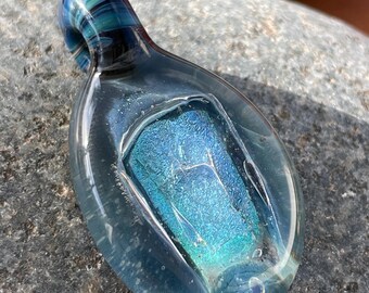 Dichroic Glass Pendant Boro Lampwork - Denim