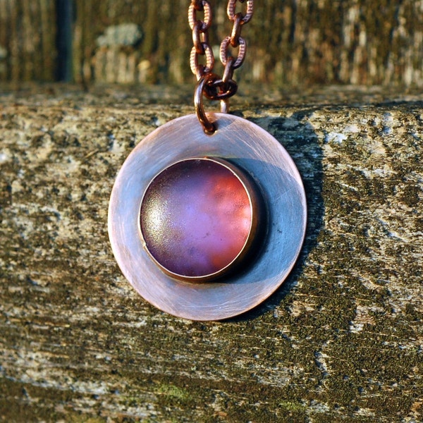 Bezel Set Lampwork Glass Cab Copper Pendant Necklace South Wind