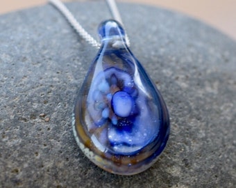 Glass Teardrop Pendant Necklace Boro Lampwork Jewelry - Freeform