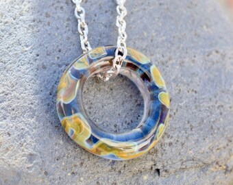 Big Holed Boro Lampwork Glass Bead Donut Necklace Borosilicate Handmade - Mystery Mine