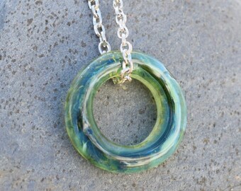 Big Holed Boro Lampwork Glass Bead Donut Necklace Borosilicate Handmade - Grecian Creation