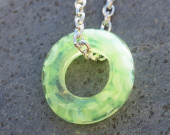 Big Holed Boro Lampwork Glass Bead Donut Necklace Borosilicate Handmade - Neon Green