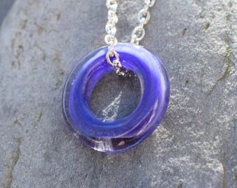 Big Holed Boro Lampwork Glass Bead Donut Necklace Borosilicate Handmade - Purple