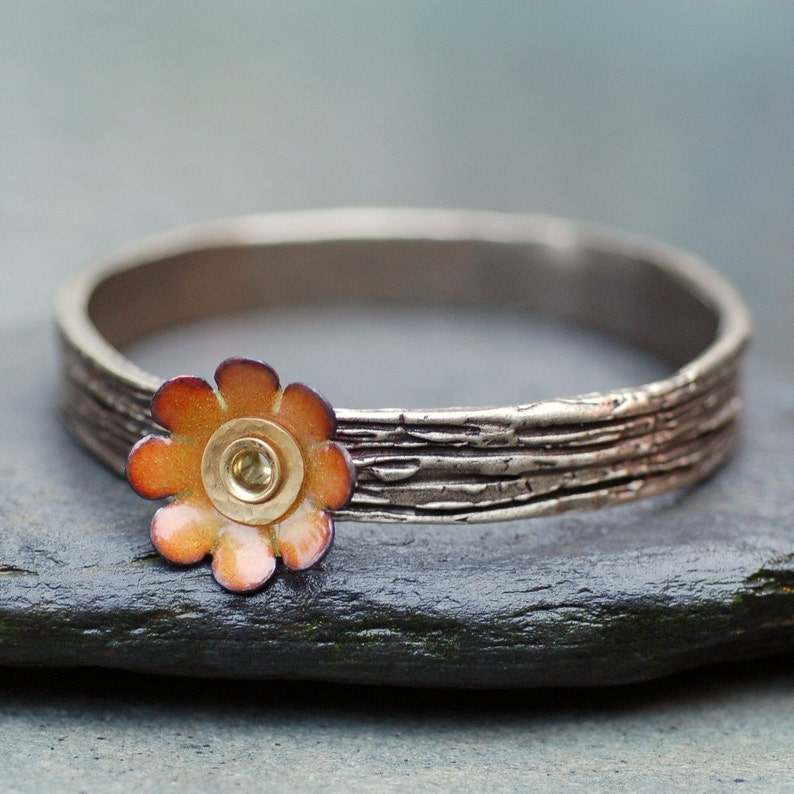 Bangle Bracelet Bronze Enamel Flower Copper Enameled Etsy