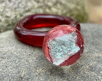 Glass Ring Bubble Dichroic Lampwork Borosilicate Boro Statement Ring- Red Lips 5