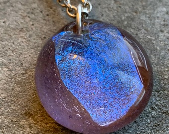 Dichroic Glass Pendant Boro Lampwork Necklace - The Purple Planet