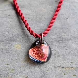 Dichroic Teeny Glass Pendant Boro Lampwork on Braided Satin Cord - Red