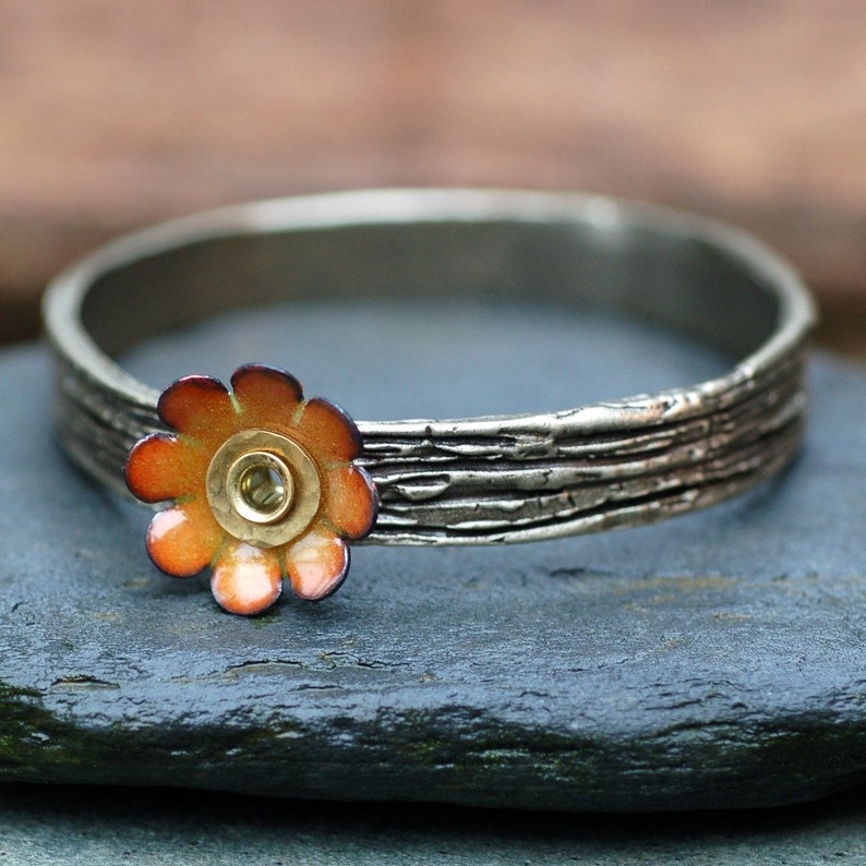 Bangle Bracelet Bronze Enamel Flower Copper Enameled Etsy