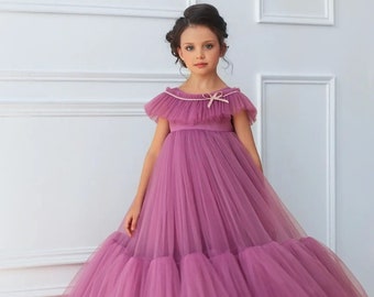 Blumenmädchen Kleid, Blumenmädchen Spitze Kleid, rosa Kleid, Blush Blumenmädchen Kleid, Tüll Kleid mit Perlen, Geburtstagskleid