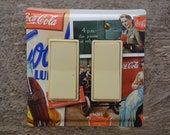 Retro Coke Decor Kitchen Lighting Double GFCI Rocker Switch Cover Plate Soda Tin Coca Cola Tins GFC-3029D