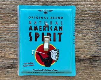 Southwestern Decor Aqua Blue American Spirit Tobacco Tin Indian Switch  Plate Rustic Light