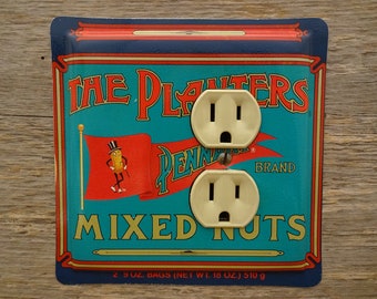 Lighting Fixture Outlet Cover Planters Mixed Nuts Reproduction Advertising Tin Vintage Kitchen Decor OLC-1003