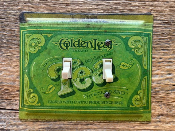 Vintage Ballonoff Tea Tin 1970s Kitchen Decor Light Switch Plate Avocado Green