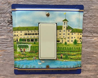 Vintage Hersheys Chocolate Tin Rocker Switch Plate GFCI Cover Swans Hotel Garden