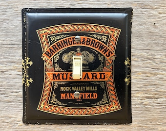Mustard Orange Gold Black Kitchen Decor Recycled Metal Tin Art Light Switch Plate Barringer & Brown Tins SP-0157