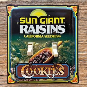 Kitsch 1970s Retro Kitchen Decor Sun Giant Raisins Large Switchplate Double Switch Plate