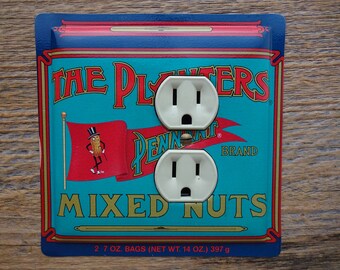 Lighting Fixture Outlet Cover Made From An Old Planters Mixed Nuts Reproduction Tin Vintage Kitchen Advertising Decor OLC-1003