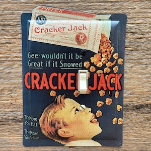 Upcycled Recycled Repurposed Decor Light Switch Plate Cover Unique Lighting Cracker Jack Tin Box
