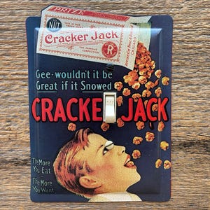 Upcycled Recycled Repurposed Decor Light Switch Plate Cover Unique Lighting Cracker Jack Tin Box
