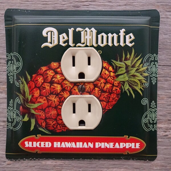 Vintage Kitchen Canister Metal Outlet Cover Del Monte Tin Hawaiian Pineapple Can Wall Art OLC-1069