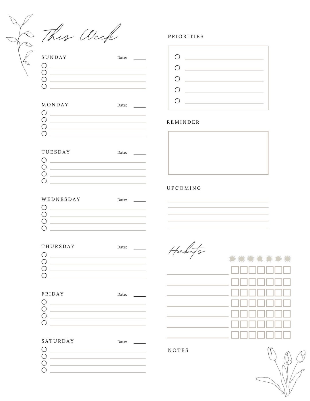 Minimalist Printable Weekly Spread for Planning Clean, Minimal ...
