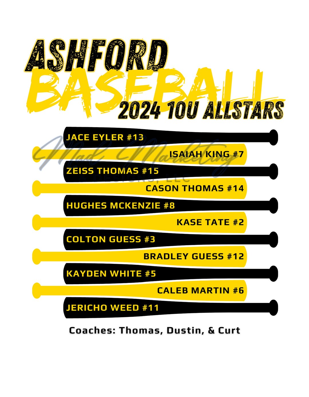 Baseball/softball Team Roster Bat Design - Etsy