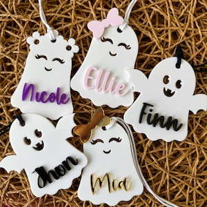 Halloween Boo Basket Tag Halloween Personalized Boo Bag Tag With Name Ghost Halloween Theme Gift for Kids Halloween Ghost Bucket Acrylic Tag